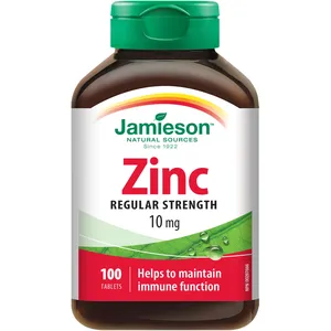 Zinc 10 mg by Jamieson - Immune System Support, Healthy Skin, Highly Absorbable Formula