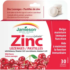 Zinc Lozenges with Echinacea, Vitamin C & D - Wild Cherry Flavor for Immune Support