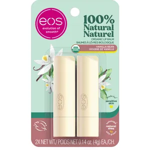 eos 100% Natural Organic Lip Balm Stick Vanilla Bean 2-Pack - Hydrating & Deliciously Smooth