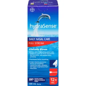 hydraSense Full Stream Nasal Spray 100mL for Fast Nasal Congestion Relief with Natural Seawater