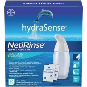 hydraSense NetiRinse 2-in-1 Nasal & Sinus Irrigation Kit for Congestion Relief, 240ml Bottle