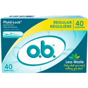 o.b. Original Non-Applicator Tampons Regular Absorbency - 8-Hour Leak Protection, Eco-Friendly