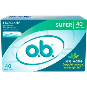 o.b. Original Non-Applicator Tampons Super Absorbency - 8 Hours of Leak Protection, Eco-Friendly Design