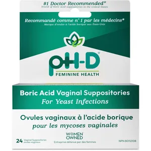 pH-D Boric Acid Vaginal Suppositories - 600 mg for Yeast Infection Relief, Holistic Solution